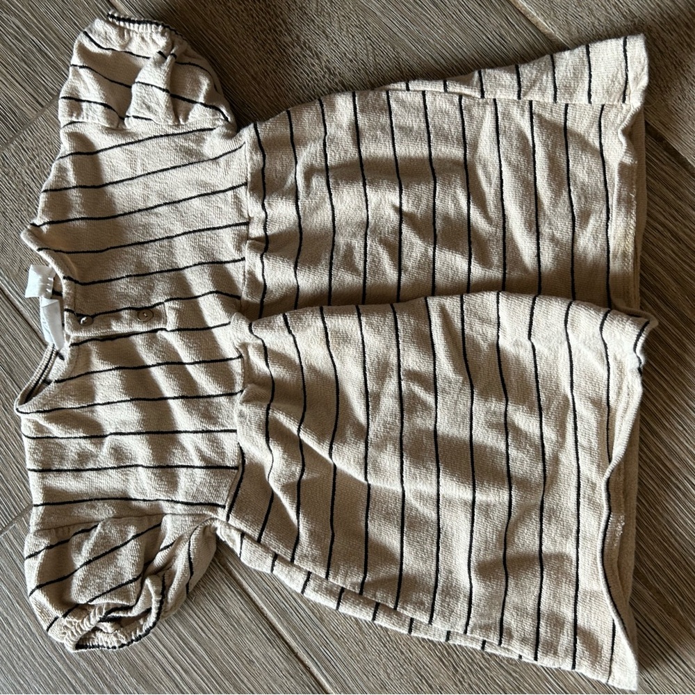 Zara Cream and Black Striped Casual Kids Dress